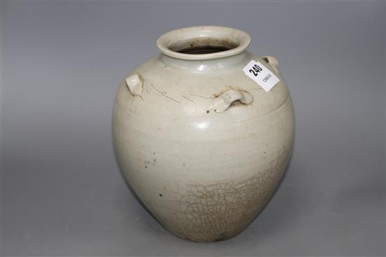 A Chinese Ding type vase, Ming dynasty or later, with loop handles, height 22cm